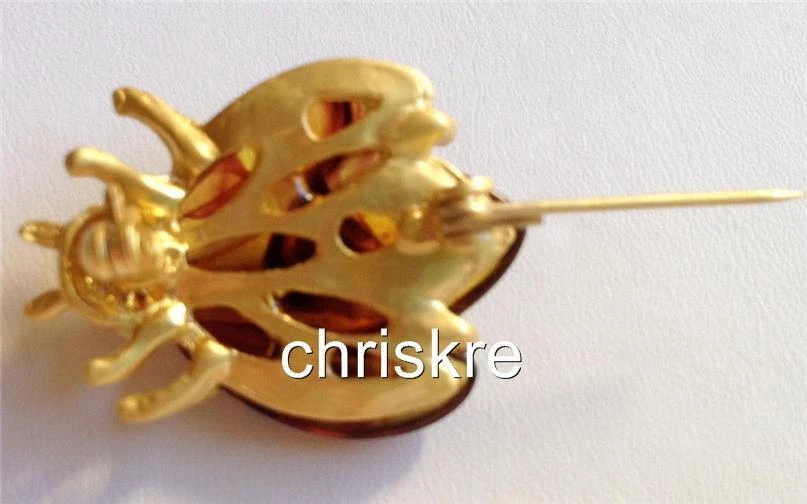 Broche prendedor vintage dorado miel ámbar escarabajo insecto marrón insecto enchapado simulado Foto 4 de 4