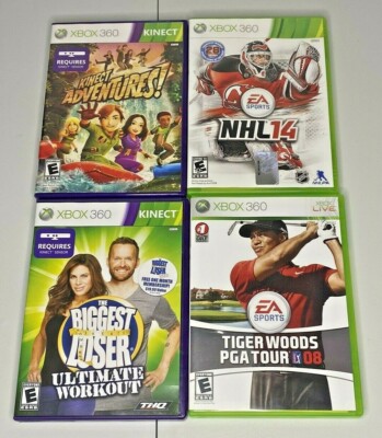 XBOX 360 Games Kinect Adventures Biggest Loser NHL 14 Tiger Woods 08 - Lot of 4