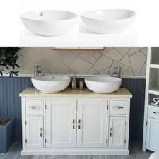 Double Bathroom Vanity Unit Off White Painted Cream Marble Top and Ceramic Basin