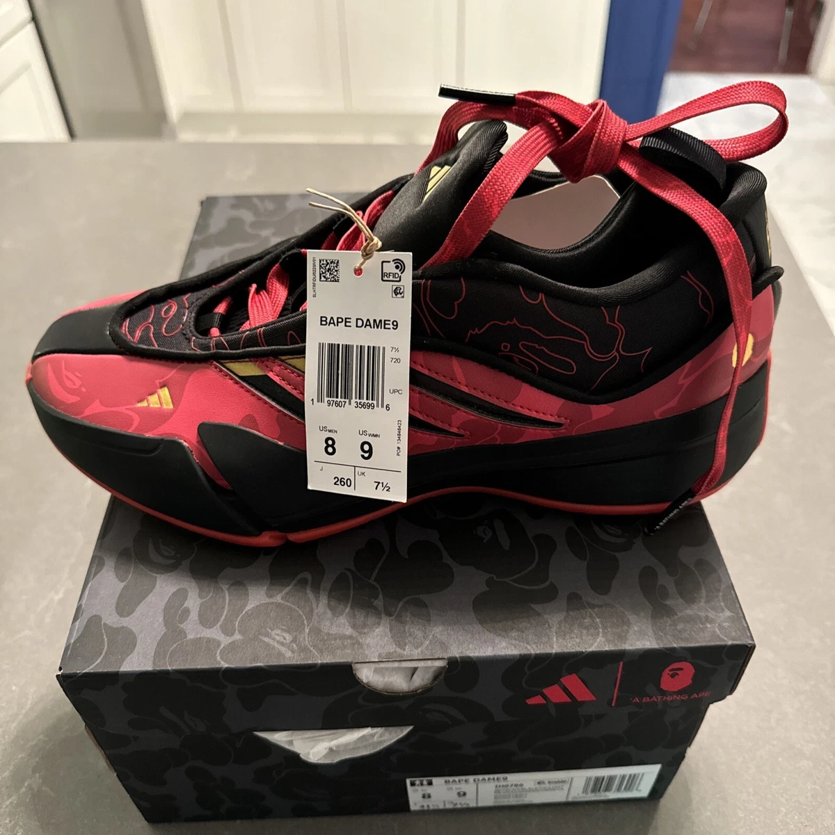 adidas BAPE x Dame 9 Black Scarlet for Sale - Authenticity