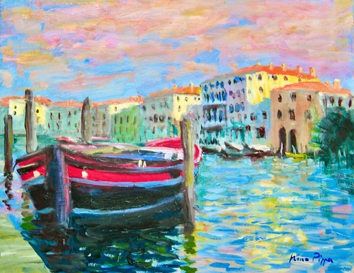 11" X 14" AskArt Listed Artiste Nino Pippa Peinture Originale Venise Grand Canal - Photo 1 sur 3