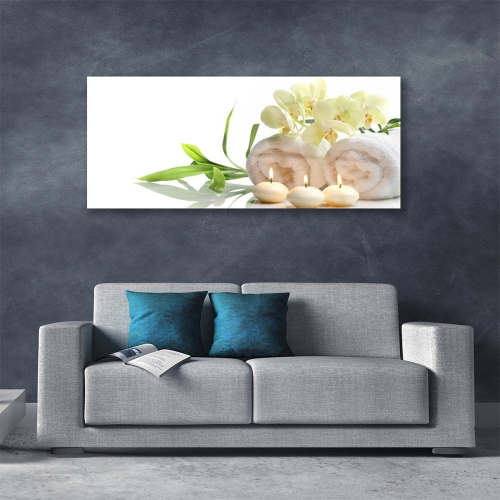 Tableau en verre 125x50 cm zen avec bougies pour déco spa salon