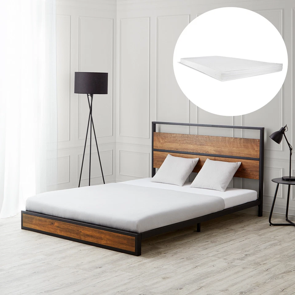 Metallbett 140x200 Lattenrost Matratze Schwarz Doppelbett Bett Holz Homestyle4u - Bild 1 von 4