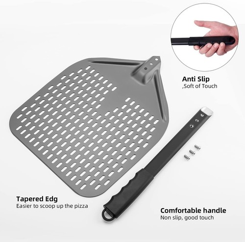 Perforated Pizza Peel, Professional 12 X 14 Inch Paddle Anodized Aluminum Turnin - Picture 5 of 7
