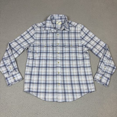 Fair Harbor Shacket Flannel Shirt Mens Small Blue Plaid Button Up Soft