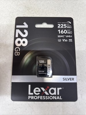 Lexar 128GB Professional Silver SDXC Memory Card UHS-I C10 U3 V30 4K Video Up...