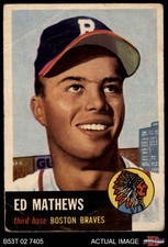 1953 Topps #37 Eddie Mathews Braves DOUBLE-PRINT HOF 1 - POOR