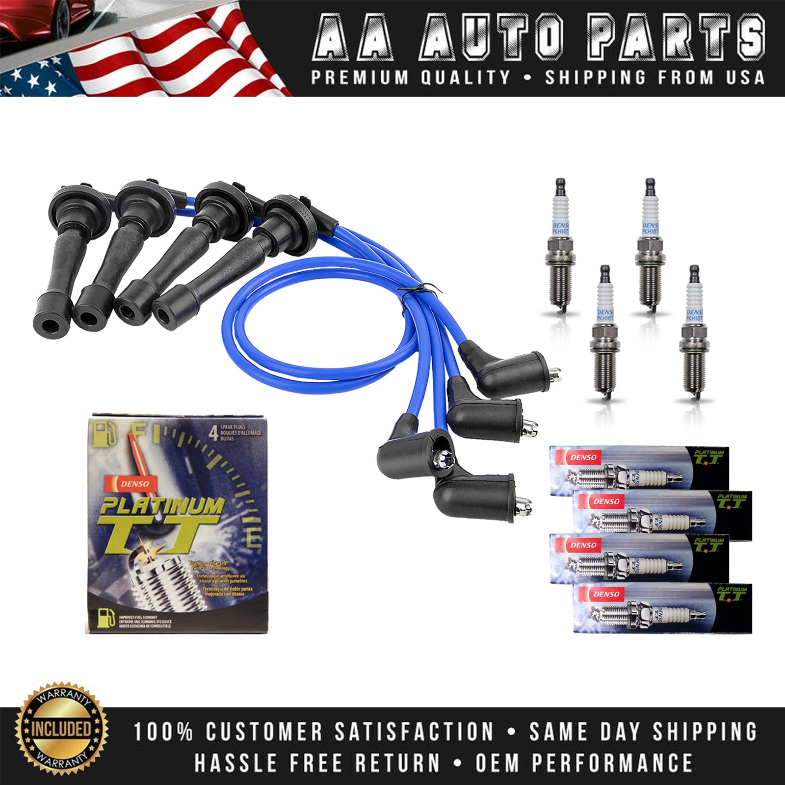Wireset  4 Denso Platinum Spark Plug for Acura Integra Honda CR-V 8041 4503