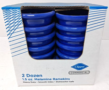 Box of 24 Clipper Melamine Ramekins 1.5 oz Blue smooth commercial sauce bowl