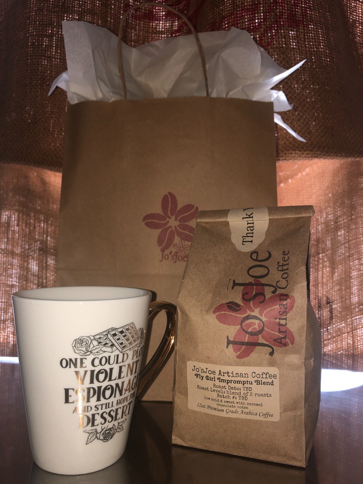 Illumicrate King of Scars Espionage mug gold leaf & 1/2lb Jo'sJoe Artisan Coffee