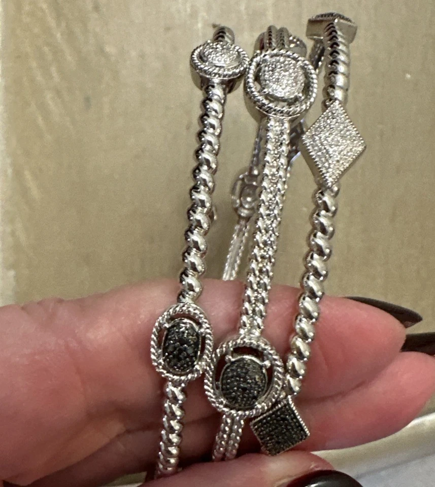 Vtg QVC 3 Affinity Black and White Diamond Sterling Geometric Bangles 48 - Image 3 of 4