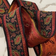 Vtg Jacquard Embroidered Floral Ribbon Trim R...