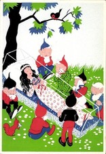 Ak Schneewittchen im gläsernen Sarg, Zwerge, Märchen - 4205497