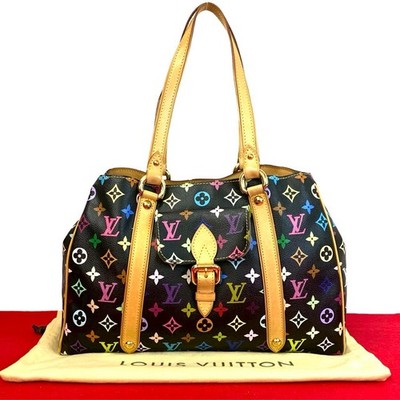 LOUIS VUITTON Aurelia MM Monogram Multicolor Tote Bag Leder PVC Schwarz 04856