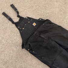 Carhartt R02BLK Quilt-Lined Firm Duck Bib Overalls Black 42x32