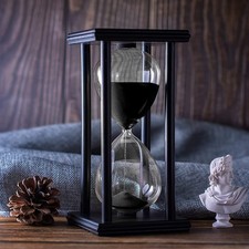 Hourglass Timer with Black Sand, 60 Minute Wooden Frame Sand Timer, Creative ...