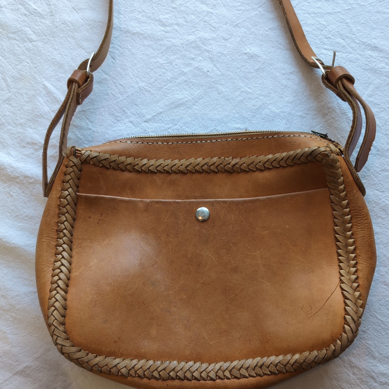 VTG 70s Tooled Handmade Soft Leather Whipstitch B… - image 1