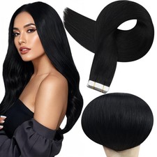 Tape ins Human Hair Extensions 22Inch Black Remy Hair Extension Real Human Ha...