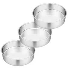 8 Inch Round Cake Pan Set of 3 Stainless Steel Baking Layer Pans Bakeware
