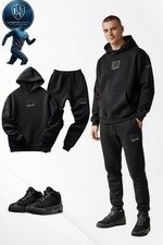Mens Black on Black Sweatsuit To Match Jordan 3 Black Cat Hoodie Joggers 2PCSSet