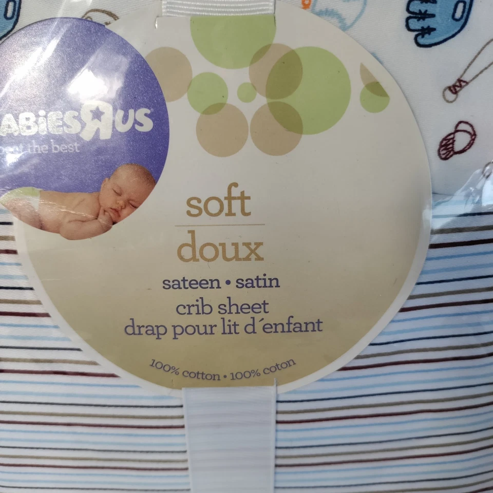 NUEVO Paquete de 2 sábanas de satén suaves para cuna Babies R Us tema de béisbol a rayas Foto 3 de 4