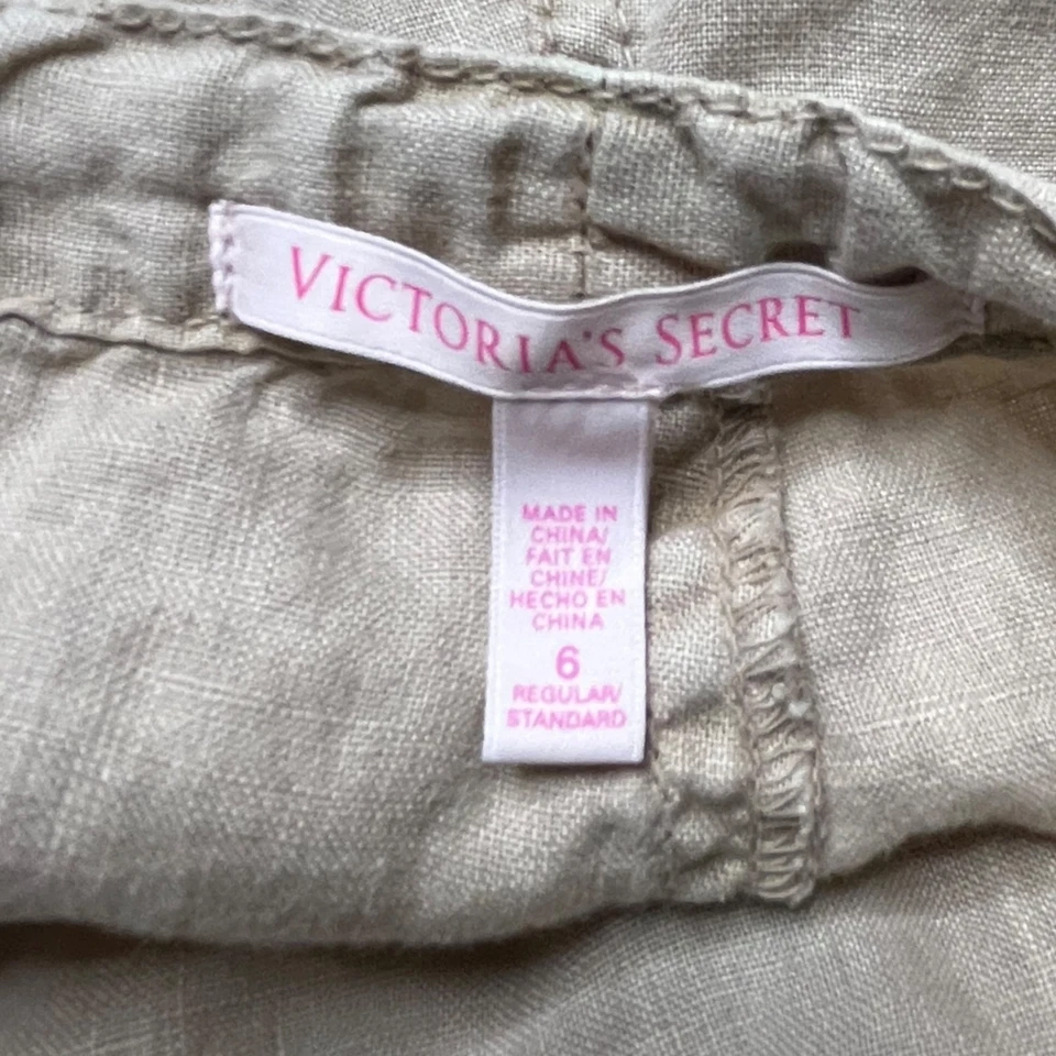 复古 Victorias Secret 100% 亚麻亚麻裤子 6 码浅米色棕褐色 — 第 4/4 张图片