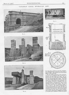 1906 2x antike technische Drucke - Canadian Trent Valley Canal Hydraulic Lift