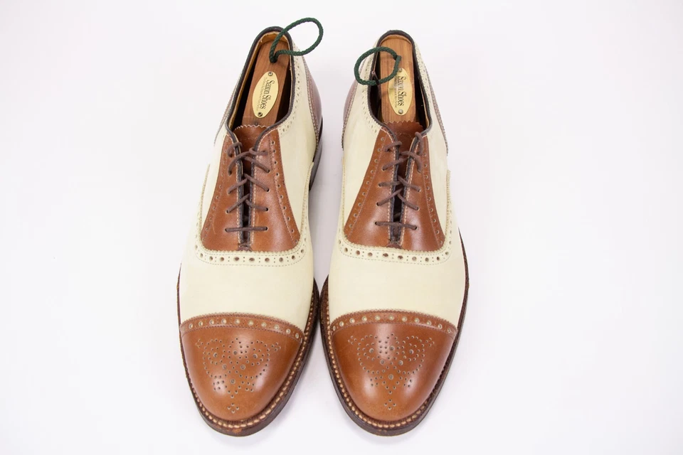 Antigo Sapato Oxford Masculino Alden 8 P/D Marrom Creme Espectador Sela Biqueira Brogue - Imagem 4 de 4