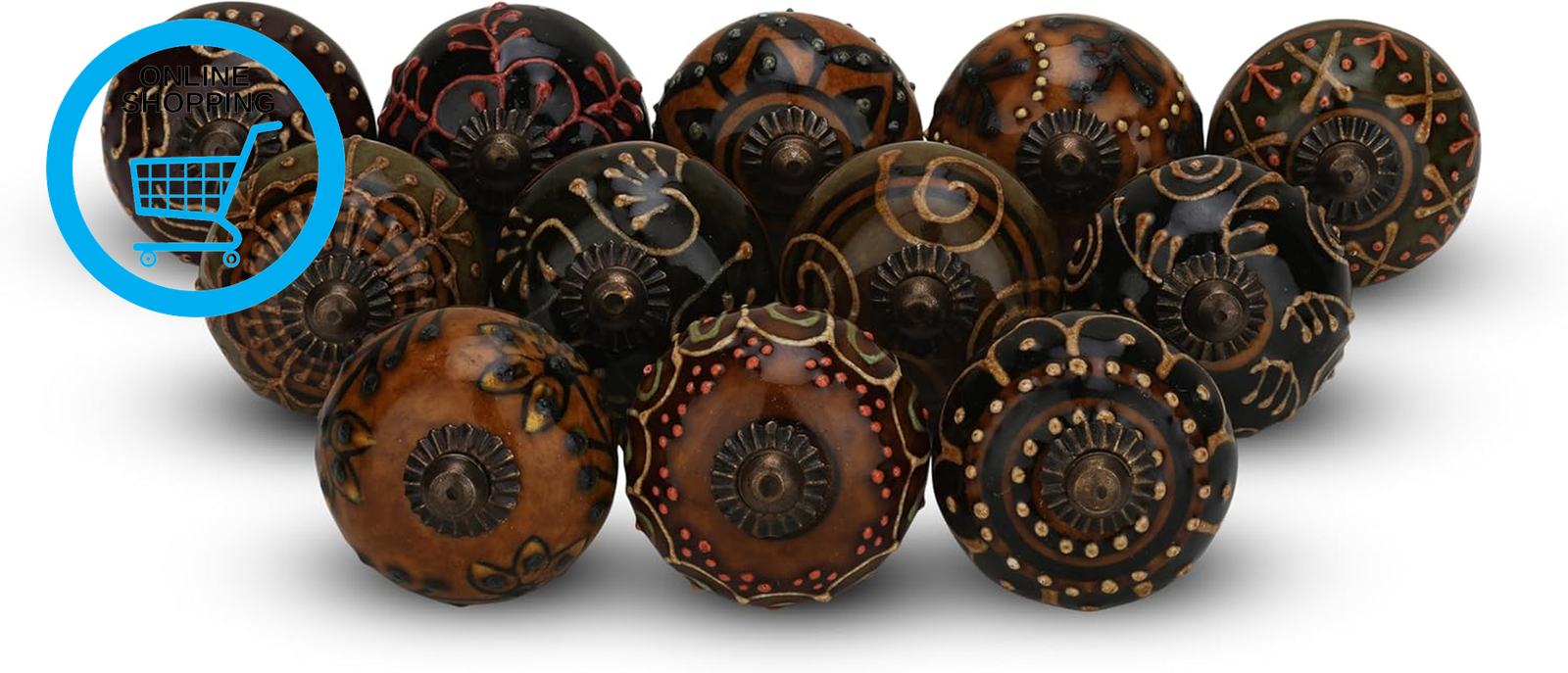 Ceramic Knobs for Cabinet Dresser Drawer and Furniture Hand Painted Antique Boho