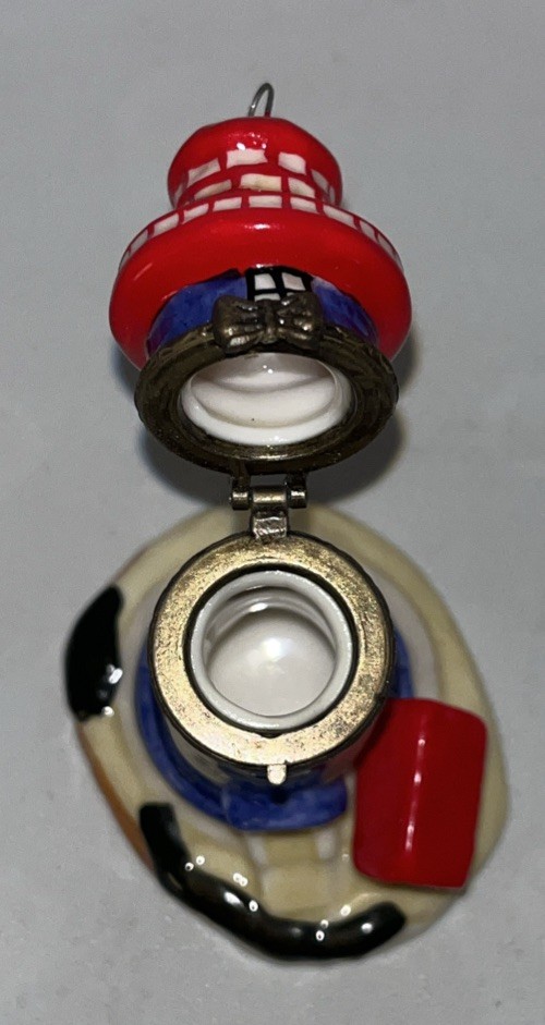 Lighthouse Ceramic Hand-Painted Figurine Hinged Trinket Box 4” Tall