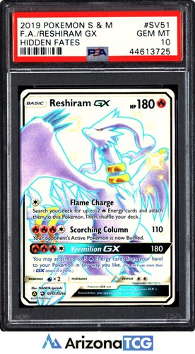 Pokemon 2019 Reshiram GX SV51 Full Art Shiny Holo Hidden Fates GEM MINT PSA 10