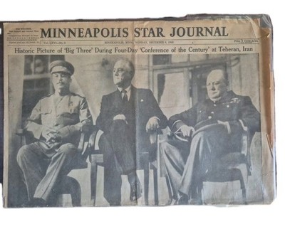 December 6, 1943 Minneapolis Star Journal Big Three Stalin Roosevelt Churchill
