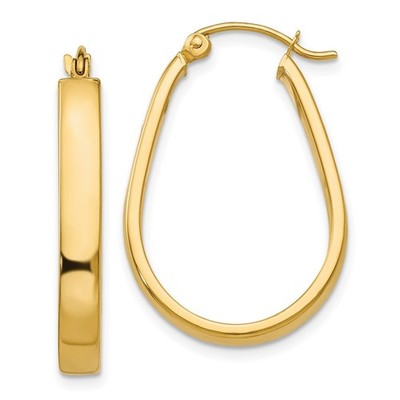 Real 14K Yellow Gold Polished 3.5mm Oval Hoop Earrings; Women & Men