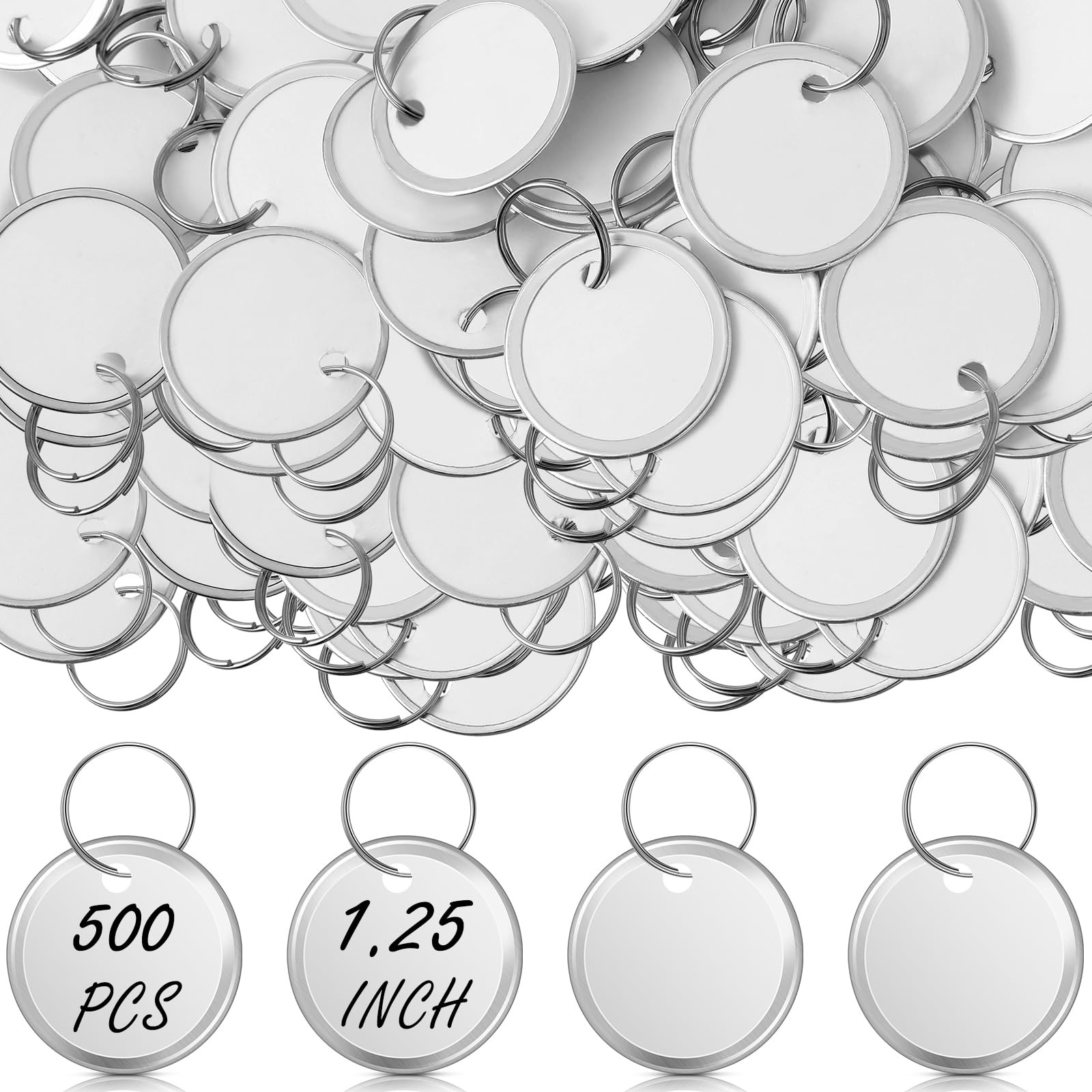 Hotop 500 Pack 1.25 Inch Round Paper Key Tags with Metal Inch, White