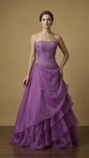 Prom Ball Gown Regal Purple with Silver Embroidery Size: 8 UK with shawl