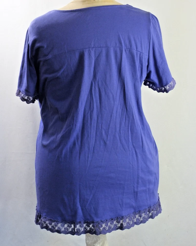 NUEVO Woman Within Dk. Top Babydoll Pintucks azul talla grande 2X mezcla de algodón encaje Foto 3 de 4