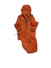 Nike Men's Orange Hooded Tracksuit Jacket Pants Set M Zip Drawstring Logo
