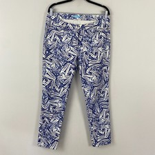 J McLaughlin Pants Womens 12 Blue White Floral Lexi Tapered Fit Denim