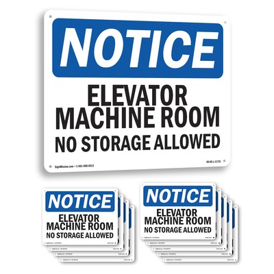 Elevator Machine Room No Storage Allowed OSHA Notice Sign, Decal 5 or 10 Pack