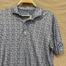 johnnie-O Polo Shirt Mens Medium Blue Floral AOP Golf Performance Featherweight