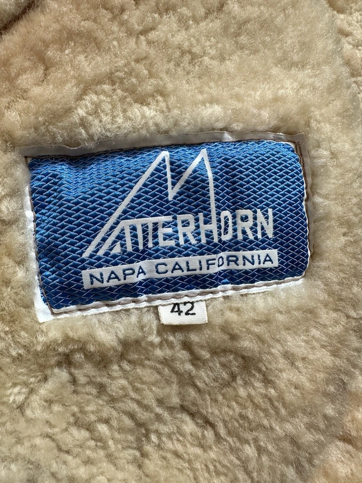 "Abrigo MATTERHORN NAPA CA de cuero marrón gamuza piel de oveja 42"" de colección" Foto 2 de 4