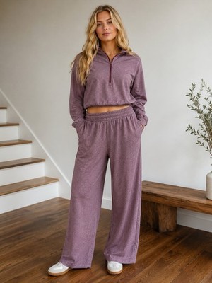 Under Armour Motion Loose Baggy Pant 1/4 Zip Cropped Top Pullover Set Outfit L
