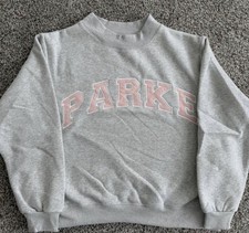 PARKE Gray Pullover Fleece Logo Crew Neck Women's Sweatshirt Long Sleeve