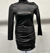 SHEIN Black Ruched High Neck Long Sleeve Bodycon Mini Dress L