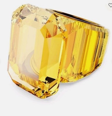 BNIB SWAROVSKI Lucent Yellow cocktail ring size 55 Octagon cut crystal + Bag 