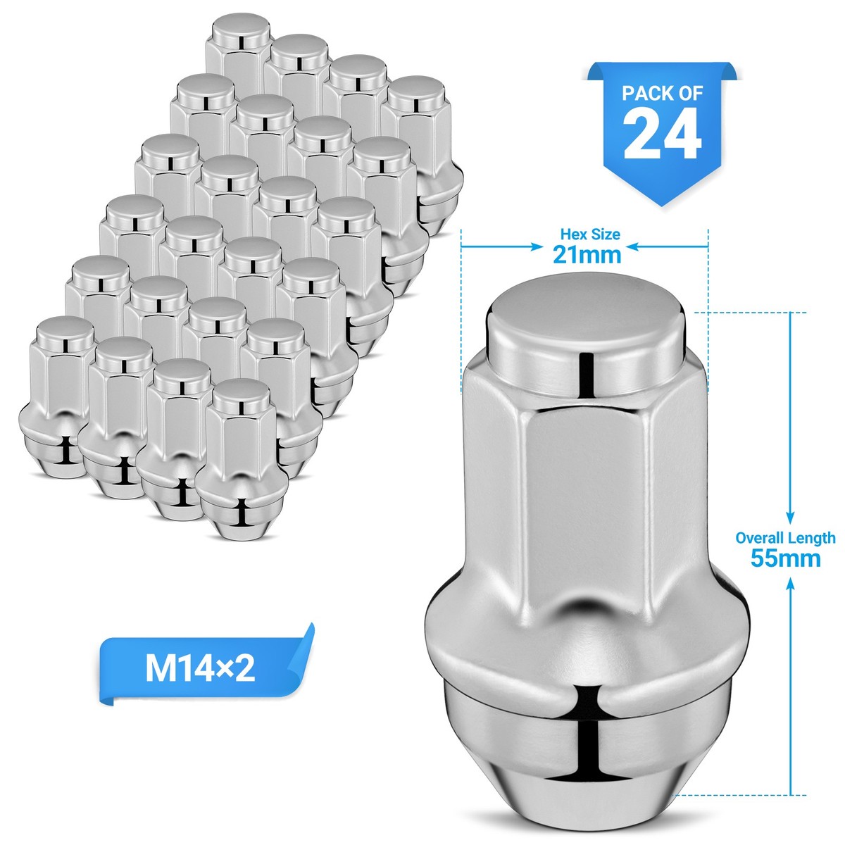 24 FORD OEM FACTORY CHROME 14X2 LUG NUTS FOR 2003-2014 Ford