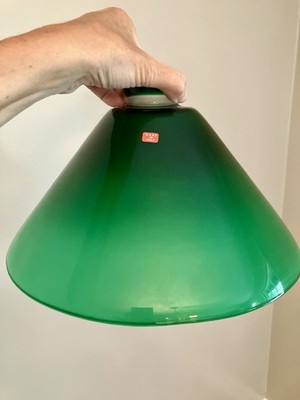 Vintage Murano Venice Glass  LampLight Pendant Shade Emerald Green Italy 11''