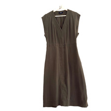 Madewell 100% Silk Dress Womens 12 Olive Green V Neck Button Front