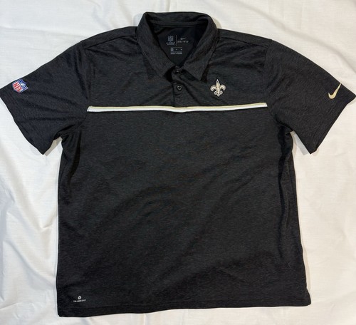 Nike New Orleans Saints Polo Shirt Men's XL Dri Fit On Field Swoosh NFL Grey