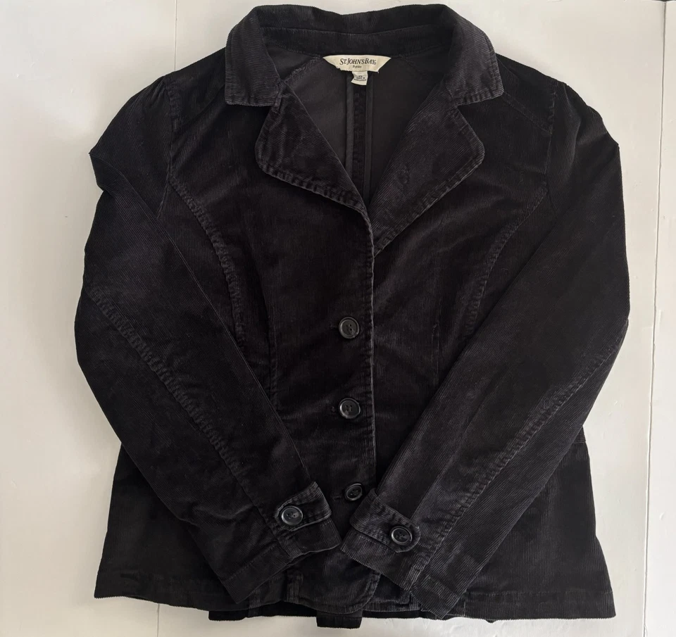 Chaqueta de pana para mujer pequeña grande negra con botones blazer otoño clásico preppy Foto 3 de 4